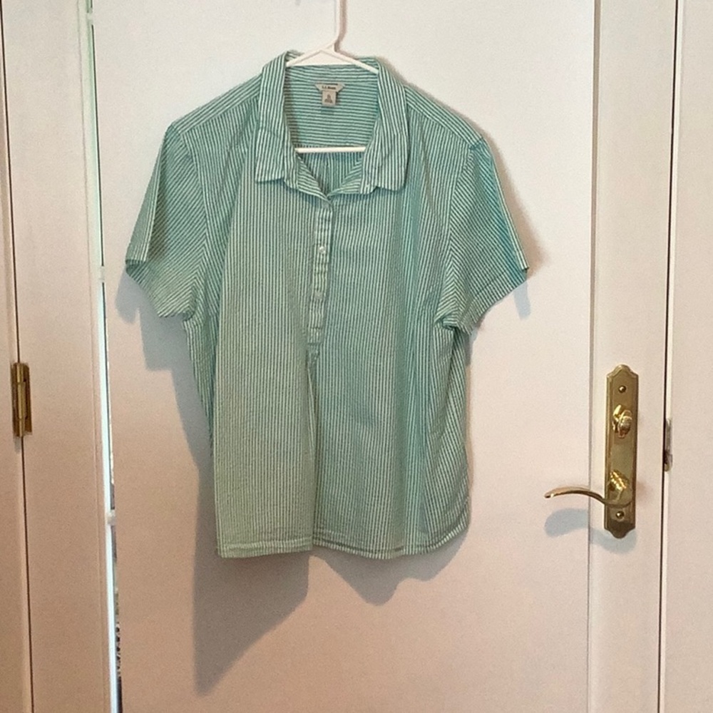 Green and white, gingham top.